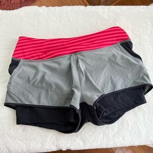 MPG Gray & Black Running Two Layer Shorts with Pink Striped Waistband